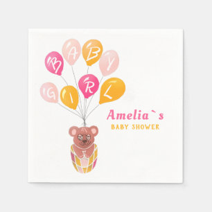 Cute Teddy Bear Balloon Baby Girl Baby Shower Napkin