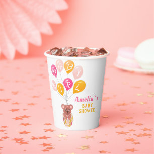 Cute Teddy Bear Balloon Baby Girl Baby Shower Paper Cups