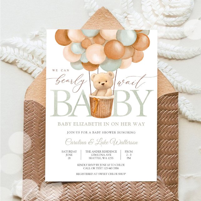 Cute Teddy Bear Balloon Baby Shower Invitation (Creator Uploaded)