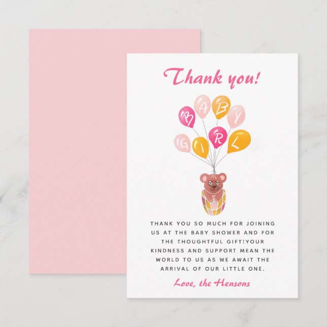 Cute Teddy Bear Balloon Baby Shower Thank you (Front/Back)