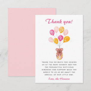 Cute Teddy Bear Balloon Baby Shower Thank you Card