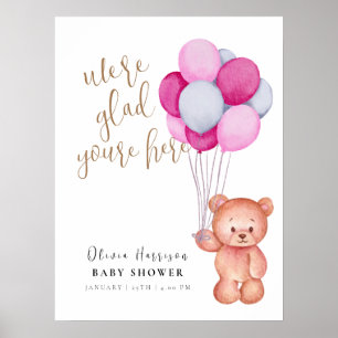 Cute Teddy Bear Balloon Baby Shower Welcome Sign