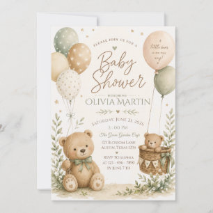 Cute Teddy Bear & Balloons Baby Shower Invitation