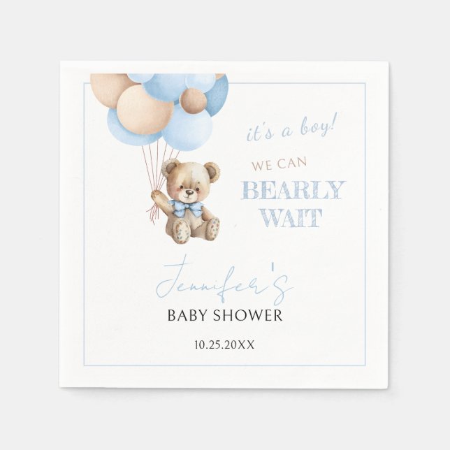 Cute teddy bear balloons baby shower paper napkins (Front)