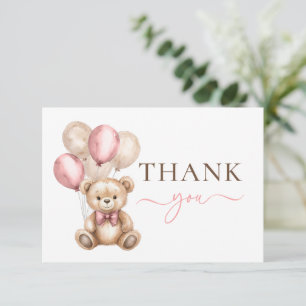 Cute Teddy Bear Balloons   Blue Boy Baby Shower Thank You Card