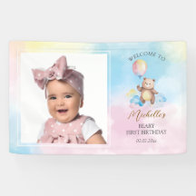 Cute Teddy Bear Beary First Birthday Photo Welcome
