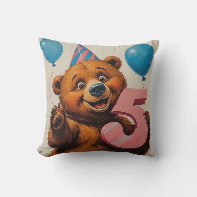 Cute Teddy Bear Birthday Celebration Throw Pillow (Front)