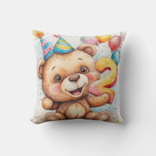 Cute Teddy Bear Birthday Celebration Throw Pillow