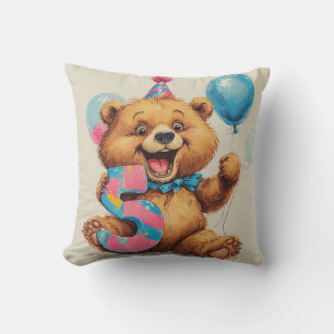 Cute Teddy Bear Birthday Celebration Throw Pillow