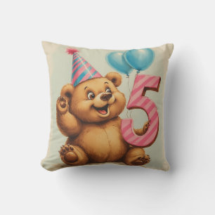 Cute Teddy Bear Birthday Celebration Throw Pillow
