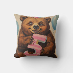 Cute Teddy Bear Birthday Celebration Throw Pillow