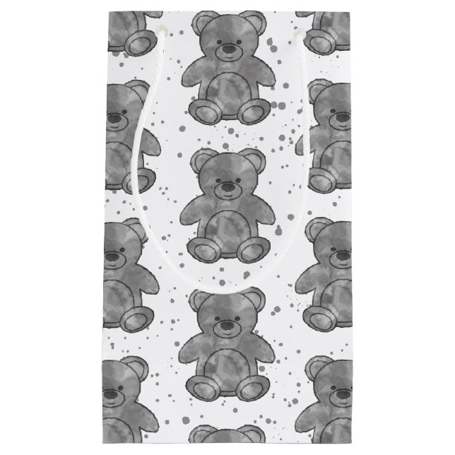 Cute Teddy Bear Black and White Custom Small Gift Bag (Front)