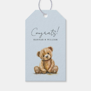 Cute Teddy Bear Blue Baby Boy Baby Shower Gift Tags