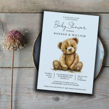 Cute Teddy Bear Blue Baby Boy Baby Shower