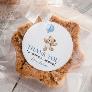 Cute Teddy Bear Blue Balloon Beary First Birthday Classic Round Sticker