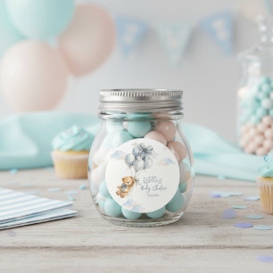 Cute Teddy Bear Blue Balloons Clouds Baby Boy Classic Round Sticker