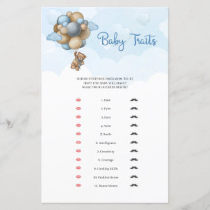 Cute teddy bear blue beige balloons Baby Traits