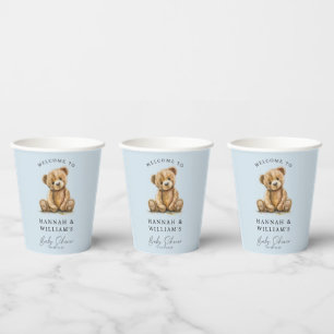 Cute Teddy Bear Blue Boy Baby Shower  Paper Cups