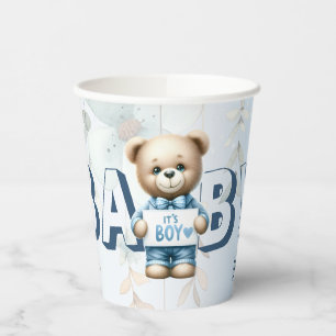 Cute Teddy Bear Blue Floral Beautiful Party Paper Cups