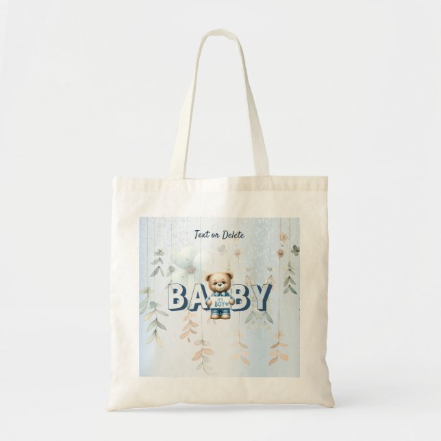 Cute Teddy Bear Blue Floral Beautiful Tote Bag (Front)
