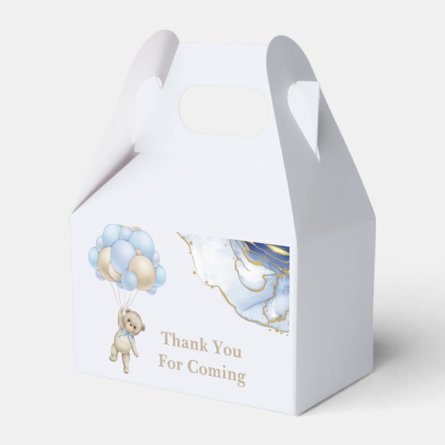 Cute Teddy Bear Blue Gold Abstract Thank You Favor Box (Front Side)