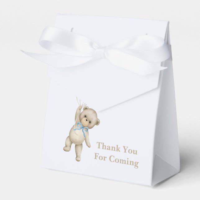 Cute Teddy Bear Blue Gold Abstract Thank You Favor Box (Front Side)