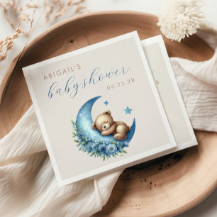Cute Teddy Bear Blue Moon Boy Baby Shower Napkin