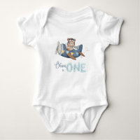 Cute Teddy Bear Blue Plane One 1st Birthday Outfit