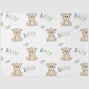 Cute Teddy Bear Blue Polkadots Baby Boy Tissue Paper