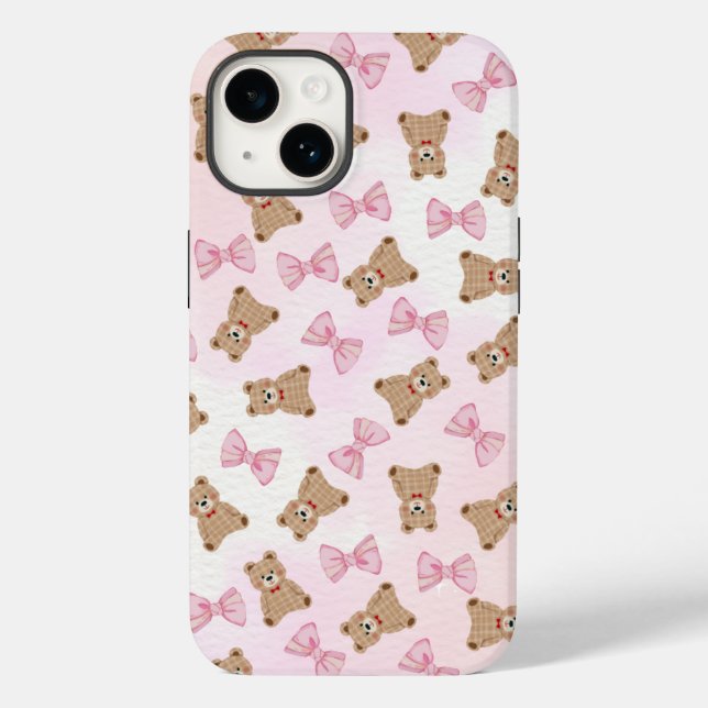 Cute Teddy bear & Bow iPhone 14 Case 🧸 (Back)