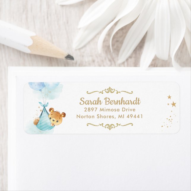 Cute Teddy Bear Boy Baby shower Adresse de retour (En situation)