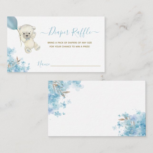 Cute Teddy Bear Boy Baby Shower Diaper Raffle  Enclosure Card (Front/Back)