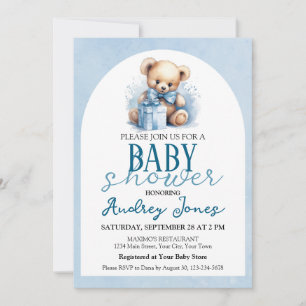 Cute Teddy Bear Boy Baby Shower Invitation