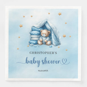 Cute teddy bear boy baby shower napkins