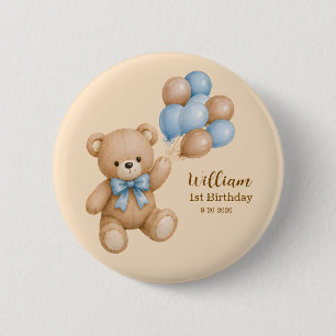 Cute Teddy Bear Boy Birthday Personalized 2 Inch Round Button