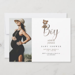 Cute Teddy Bear Boy Photo Baby Shower  Invitation
