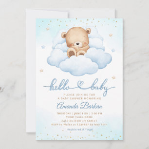Cute Teddy Bear Boy watercolor Blue Baby Shower  Invitation
