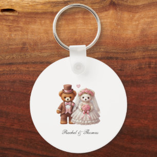Cute Teddy Bear Bride And Groom Wedding  Keychain