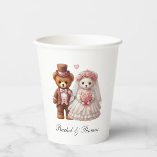 Cute Teddy Bear Bride And Groom Wedding Paper Cups
