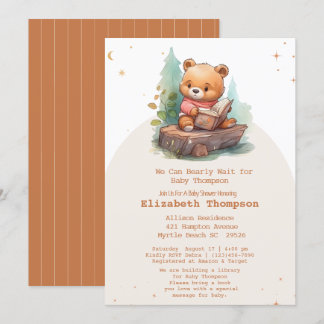 Cute Teddy Bear Bring a Book Baby Shower Invitation