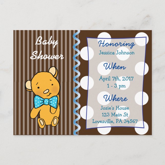 Cute Teddy Bear Brown Baby Shower Invitation (Front)