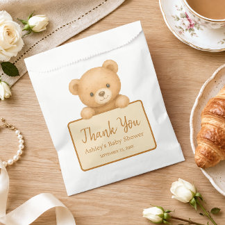 Cute Teddy Bear Brown Script Thank You Baby Shower Favour Bag