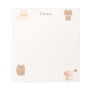 Cute Teddy Bear & Bunny Personalized Notepad
