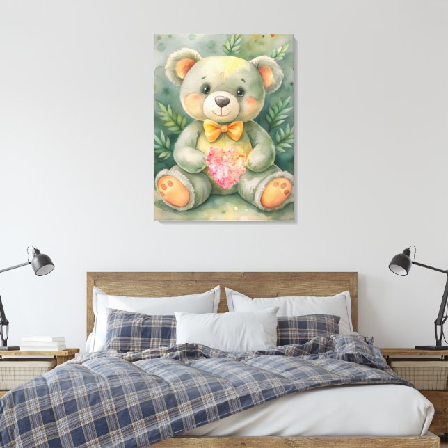 Cute Teddy Bear Canvas Print (Insitu(Bedroom))