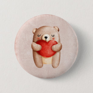 Cute Teddy Bear Carrying a Red Heart 2 Inch Round Button