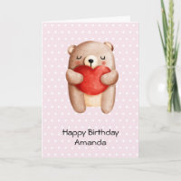 Cute Teddy Bear Carrying a Red Heart Birthday