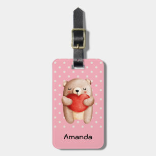 Cute Teddy Bear Carrying a Red Heart Luggage Tag