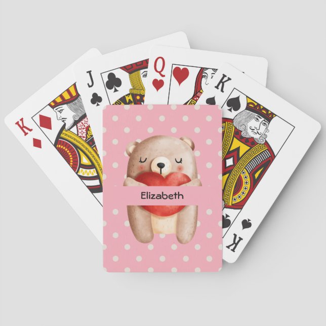 Cute Teddy Bear Carrying a Red Heart Playing Cards (Back)