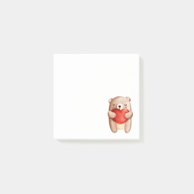 Cute Teddy Bear Carrying a Red Heart Post-it Notes (Front)