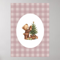 Cute Teddy Bear Christmas Art | Pink Nursery Decor